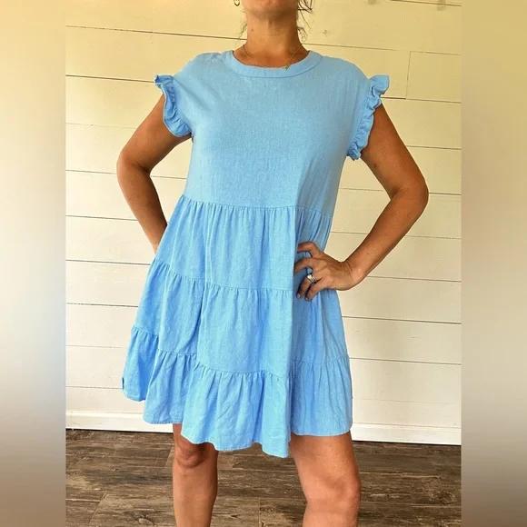 chinese dress ladies Cali1850 Women's Xs~xl Lined Tiered Sleeveless Linen Flare Maxi Dress with Adjustable Spaghetti Strap main image 0